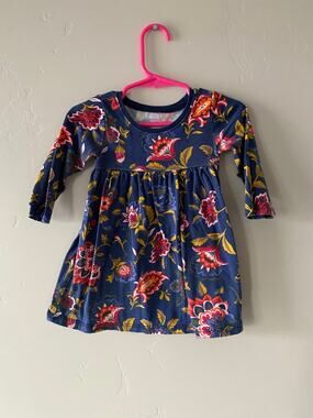 Old Navy 100% Cotton Blue Floral Casual Baby Girls Long Sleeved Dress Size 6-12m